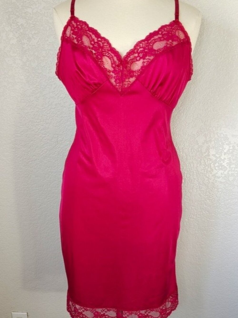 Impulse Sz 42 Full Slip Red Nylon Lace Trim Vintage 1980"s